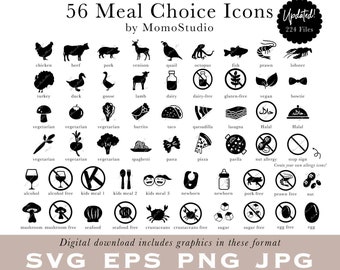 Meal Choice Icons in SVG EPS PNG jpg - Beef, Vegetarian, Vegan, Gluten-free, Dairy-Free, Burrito, Vegan, Quesadilla, Pasta, Venison /B14-45