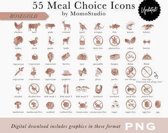 MEAL CHOICE Icon Rosegold Beef Vegetarian Vegan Gluten-free Dairy-Free Burrito Taco Quesadilla Pasta RSVP Place Card Icon diy png /B14-47