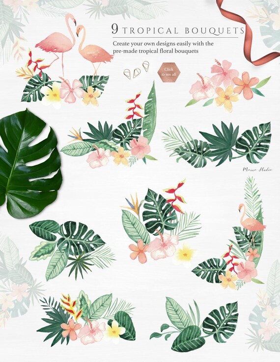 Download Free Watercolor Floral Bouquets Tropical Floral Clip Art Wedding Etsy SVG Cut Files
