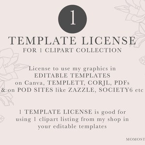 Vorlagenlizenz für die Verwendung meiner Grafiken in digital bearbeitbaren Vorlagen auf Canva Templett Corjl PDF Print on Demand Websites EINE Clipart / B01-04