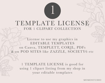 Template License for Using my Graphics in Digital Editable Templates on Canva Templett Corjl PDF Print on Demand Sites ONE Clipart /B01-04
