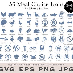 Icônes de choix de repas au format SVG EPS PNG jpg Boeuf bleu poussiéreux, végétarien, végétalien, sans gluten, sans produits laitiers, burrito, végétalien, quesadilla, chevreuil /B14-68