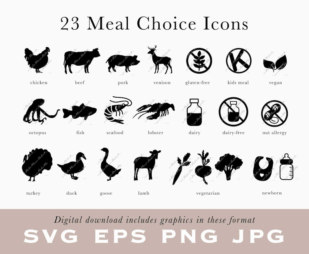 Meal Choice Icons Beef Vegetarian Pork Seafood Vegan Etsy Australia