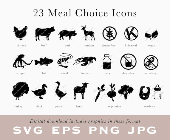 Download Free Meal Choice Icons Beef Vegetarian Pork Seafood Vegan Etsy SVG Cut Files