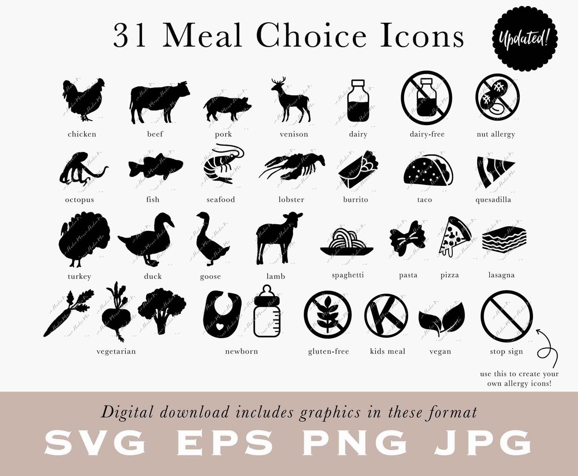 Meal Choice Icons in SVG EPS PNG Jpg Beef Vegetarian Etsy