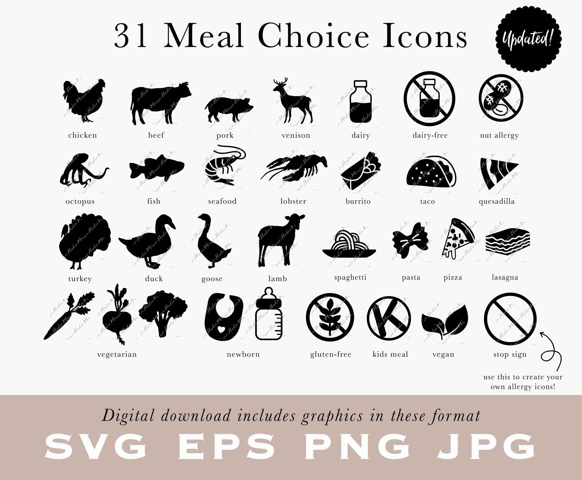 Meal Choice Icons in SVG EPS PNG Jpg Beef Vegetarian Etsy Canada