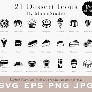 Dessert Icons Bäckerei Menü Essen Clipart Kuchen Gebäck Patisserie Käsekuchen Apfel Tarte Creme Brulee Eclair usw
