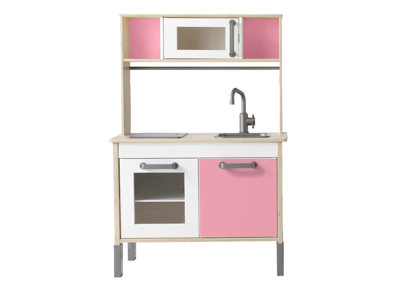 Pink, Blue or Grey Duktig Sticker Set Decals to Customise IKEA Duktig Play Kitchen 3 Vinyl Stickers: 2 x Shelf Panels, 1 x Door decal image 2