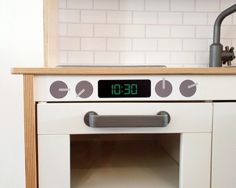 Duktig Oven Decals with Clock for Ikea Duktig Play Kitchen – Vinyl Sticker for Toy Kitchen Oven Door Knobs – Makeover, DIY, IKEA Hack