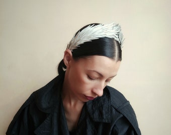 White crown/ Leather crown/  Bridal headpiece/ Crown of the snow queen/ White swan headpiece