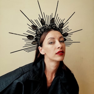 Halo black crown/ Floral headpiece/ Bridal crown/ unique gift for her