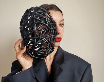 Maschera demoniaca nera in stile gotico / Maschera con fori per gli occhi / Maschera in cartapesta / Maschera di Halloween / Maschera Wasteland / Maschera horror / Maschera per cosplay