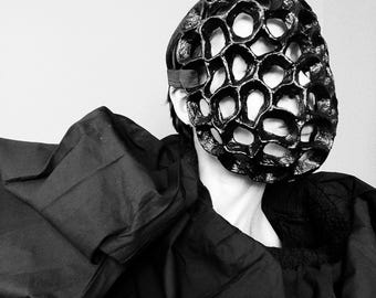 Black mask in gothic style with holes/ Papier mache mask/Blind mask/Halloween mask/ Wasteland mask/ Horror mask