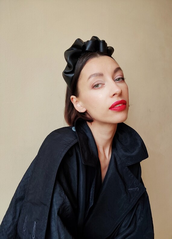 Black Large Leather Headband/ Black Wide Headband/ Thick 