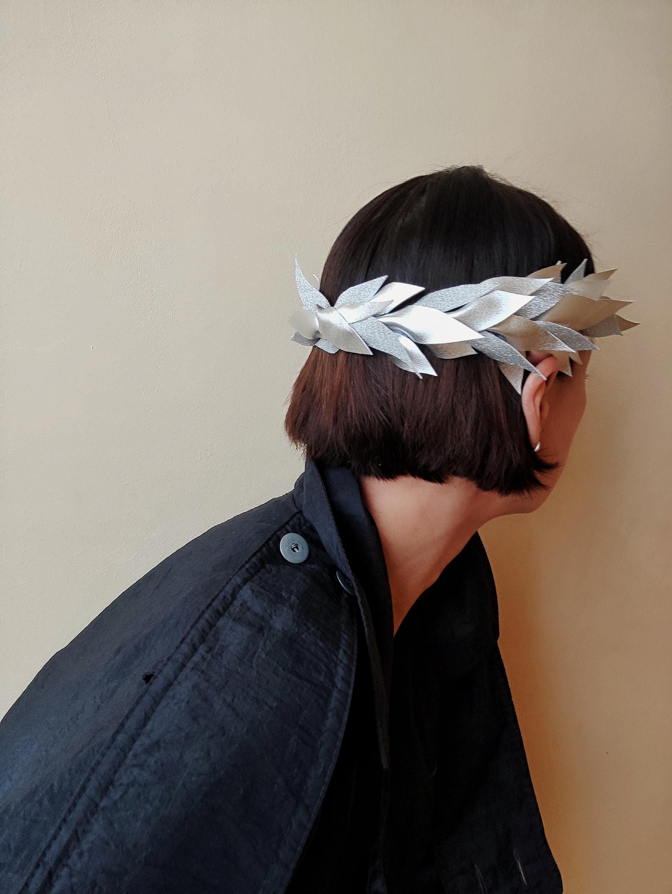 Silver leaf crown/ Shining tiara of vegan leather/ Bridal tiara/ Greek crown/ boho headband