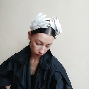 Leaf crown/ White bridal headpiece/ Leather crown/  Wedding headband