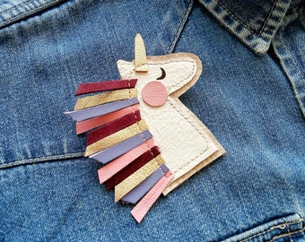 Unicorn leather brooch/multicolored unicorn/hand made brooch/unicorn enamel pin/gift for girl/little gift/daughter's gift