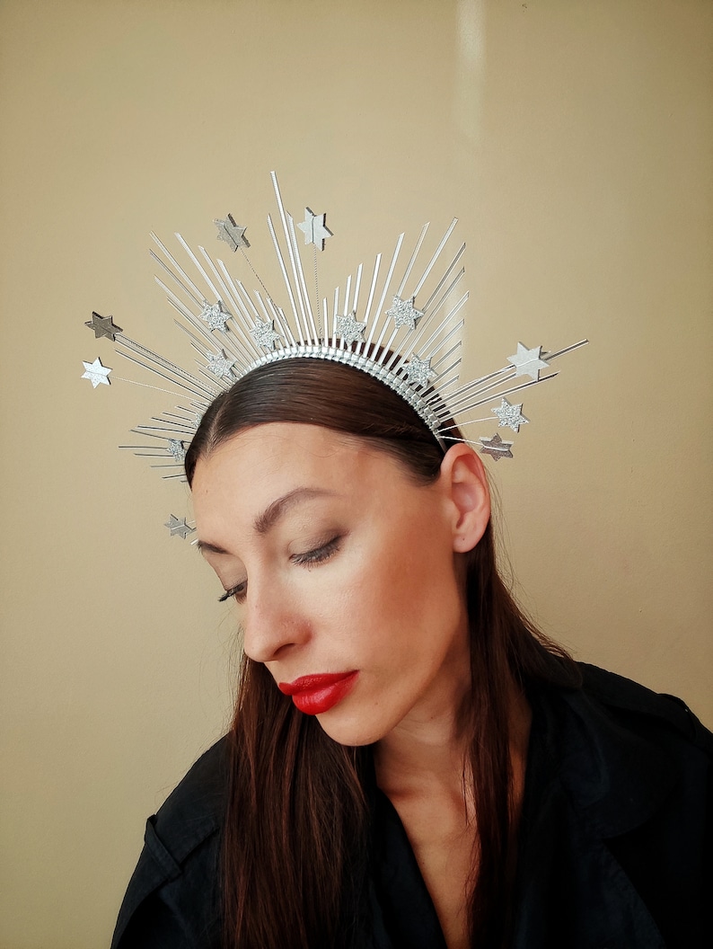 Star crown / Silver halo crown/ Headband with stars/ Star tiara image 10