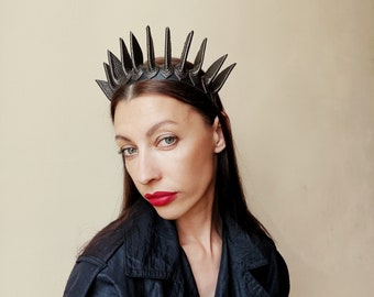 Leather brown  crown in gothic style/ king crown / medieval crown/ leather headband