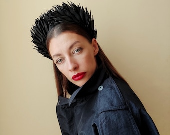 Black  leather crown  in gothic style/ Crown for Halloween/ Crown of thorns/ Black headpiece
