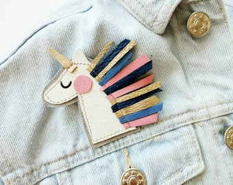 Unicorn/leather brooch/multicolored unicorn/pin unicorn/white unicorn/gift for girl/brooch for jacket/rainbow/hand made brooch/little gift