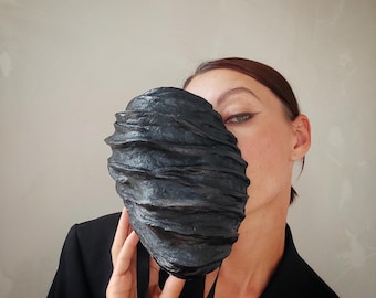 Black Halloween Horror Mask/ Blind Mask/ Full Face Mask/ Scary mask/ Cosplay costume/ Papier mache mask/Gift for him