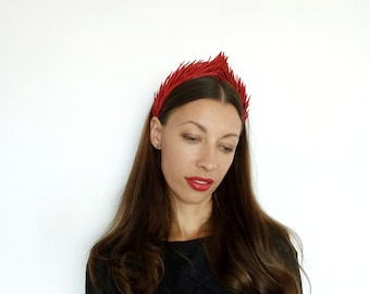 Red leather headband in Gothic style/Leather Crown/ Leather headpiece/ Halloween crown