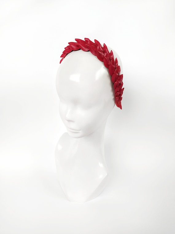 Red Leather Headpiece With Scales Gothic Style/red Crown  display picture 2