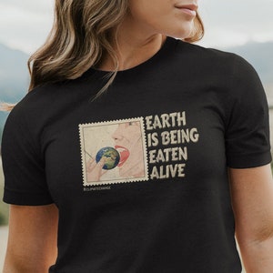 Vintage Earth is Being Eaten Alive Climate Change Shirt, Global Warming Activists Protesters Tee for Earth Day, Surrealism Gift T-Shirt
