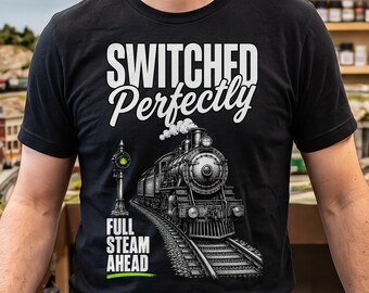 Model Train Shirt, Railway Steam Engine Graphic, Vintage Railroad Locomotive Gift