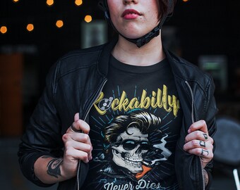 Piments pull Black Flower skull rockabilly vintage biker goth Piments pull Black Flower skull rockabilly vintage biker goth