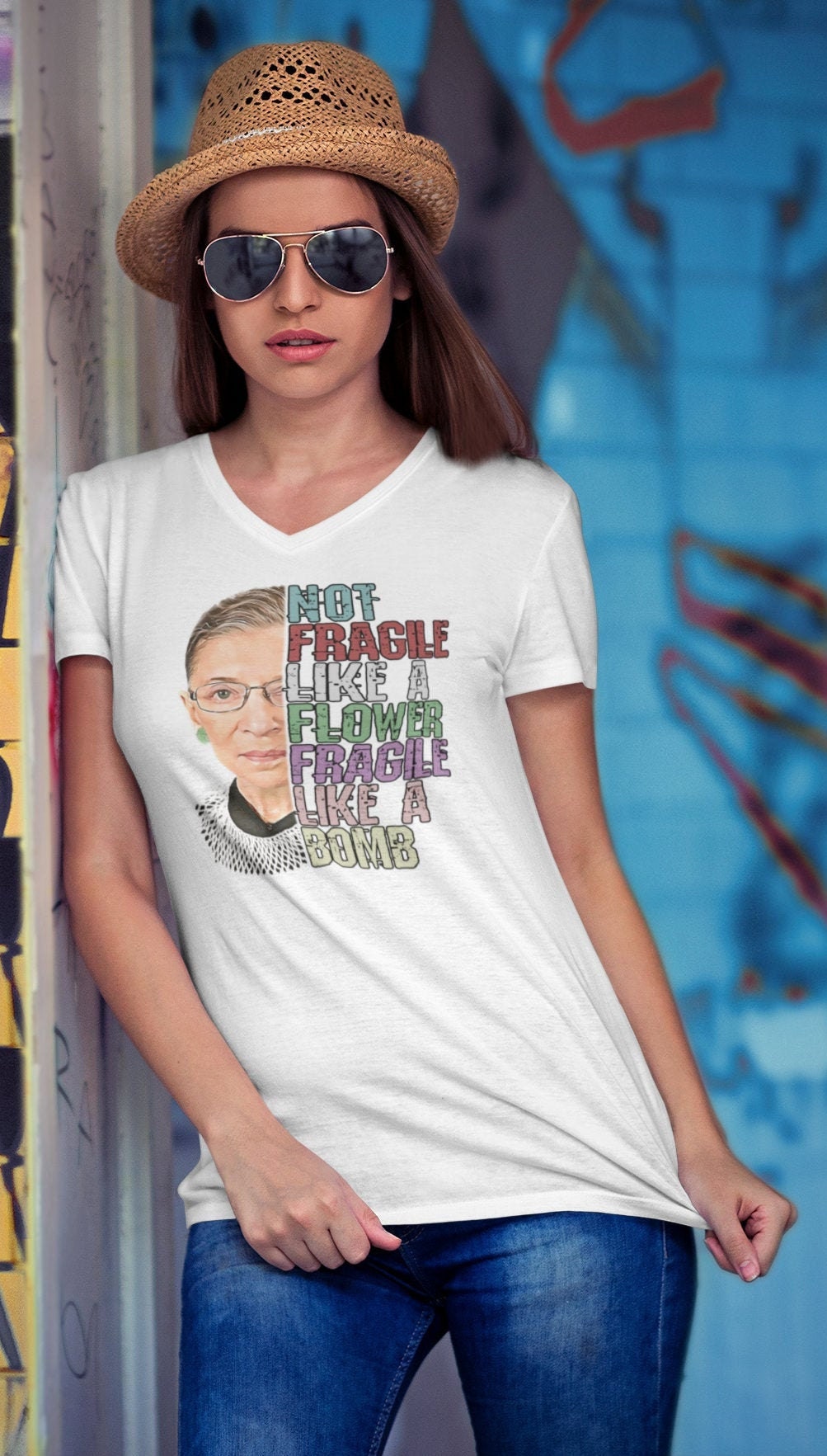 GR8Shop Vintage Get in Loser Ruth Bader Ginsburg RBG We're Going Smashing The Patriarchy Camicia Donna con Scollo a V Grigio Size S