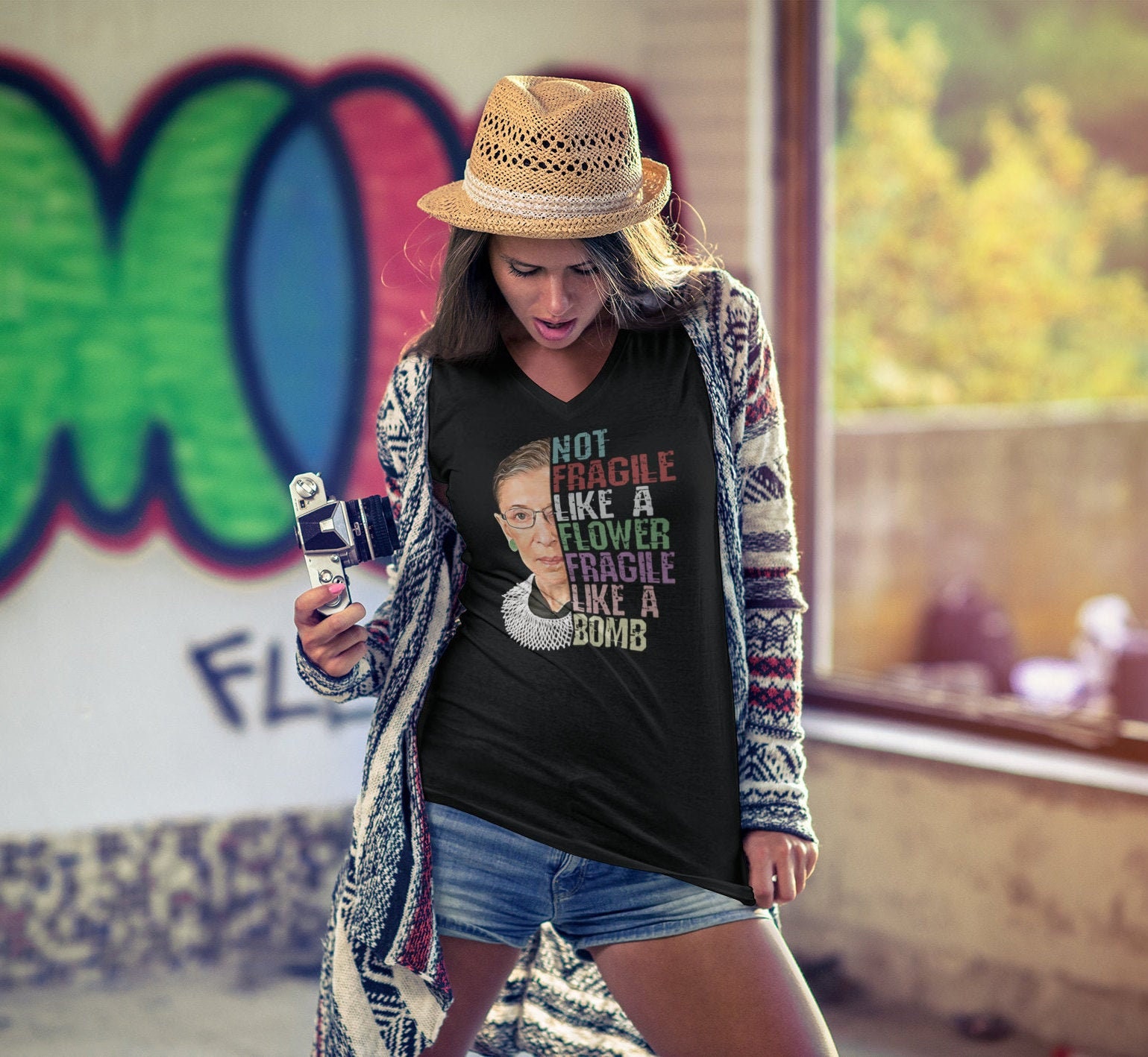 Flower Fragile Like a Bomb V-neck Shirt 