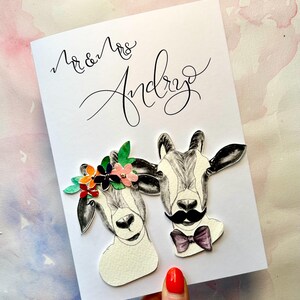 Carte de mariage de chèvre | Mariage d'animal de ferme, fiançailles | Carte de mariage de chèvres | carte personnalisée | Mariage paysan | Carte animaux