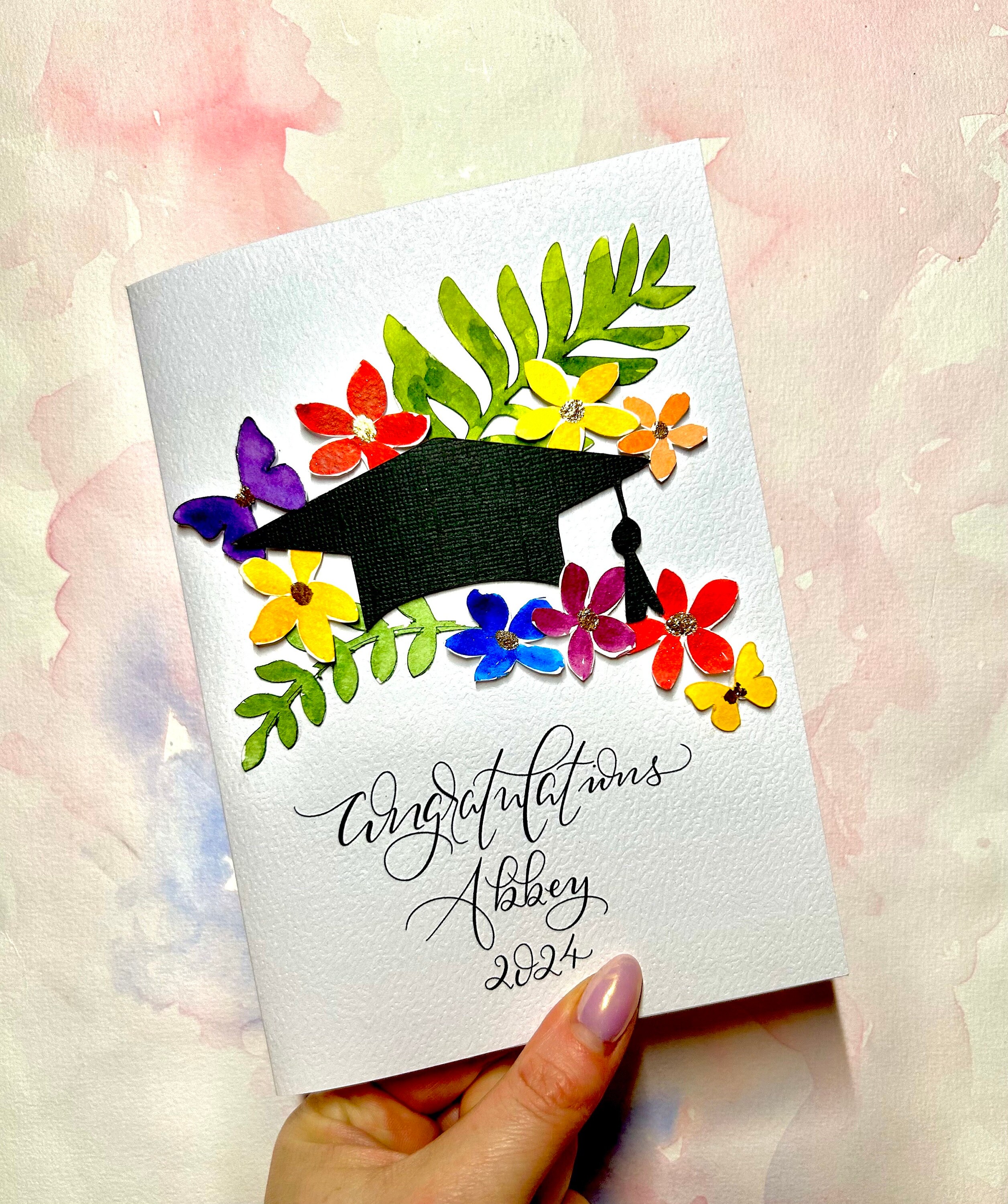 Hand Lettered Graduation Card Personalized Graduation Card – Hand-calligraphy, Watercolor Flowers - Etsy