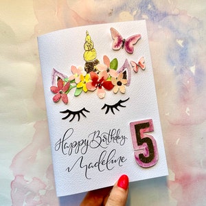 Einhorn Geburtstagskarte mit Name und Alter | Kinder Einhorn | Hübsche Girlie Geburtstagskarte | hübsche Geburtstagskarte | personalisiert Alter Geburtstag