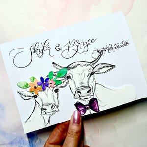 Personalisierte Kuh Hochzeitskarte | Kuh-Hochzeitskarte | Personalisierte Bauer Karte | Hochzeit Stier und Kuh | Auf Bestellung | Milchbauern-Familie
