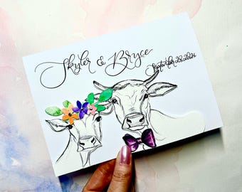 Personalised Cow wedding card | Cow Wedding Card | Personalised Farmer Card | Bull and Cow wedding | Made to order | Dairy Farmer family