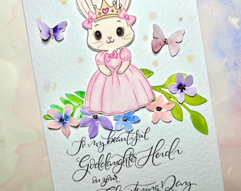 Birthday/ Christening/Baptism Card | Personalised ballerina bunny rabbit princess baby card  | custom Card | Birthday card