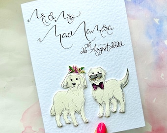 Golden Retriever Personalised Calligraphy wedding card | Dog wedding Card | Dogs getting Married | Dog themed card