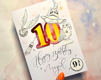 Biglietto di auguri per il compleanno del mago / Biglietto di auguri personalizzato per la scuola di magia con nome ed età / Compleanno magico per strega o mago / Regalo per fan della magia