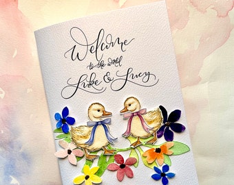 Twin Baby card | Baby animal Personalised Calligraphy Card | new born card | Personalised Calligraphy | Custom Order | Baby present