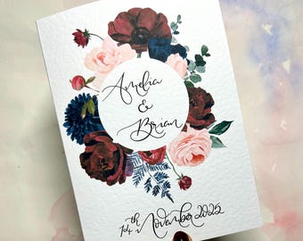 Tarjeta de boda personalizada / Caligrafía a mano, nombres y fecha