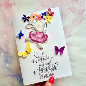 Cumpleaños / Bautizo / Tarjeta de bautismo / Tarjeta personalizada de bebé conejito bailarina / Tarjeta personalizada / Tarjeta de cumpleaños / Tarjeta de mensaje personalizado