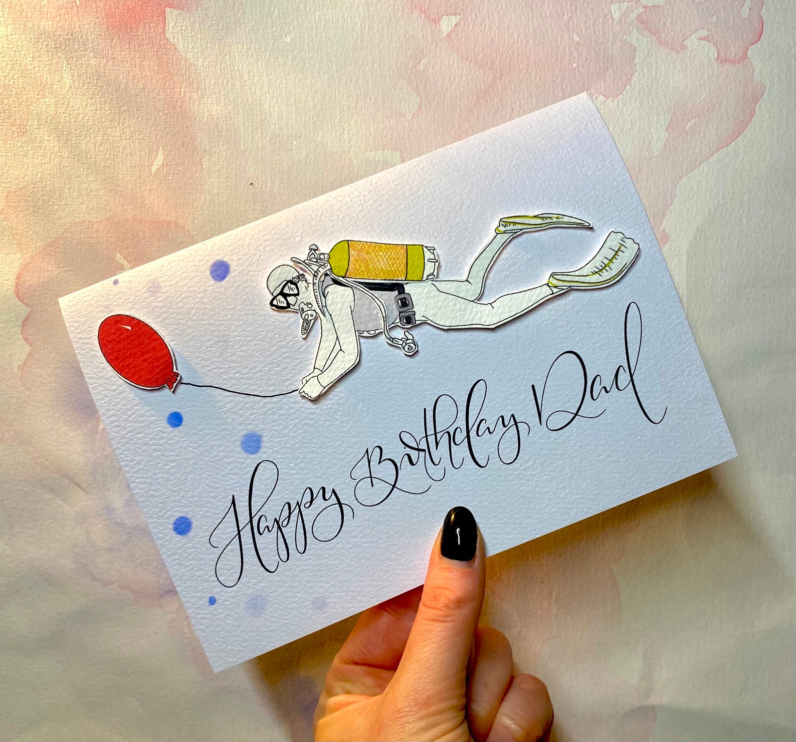 Scuba Diver Birthday Card | Personalized Calligraphy, 3D Detail - Etsy