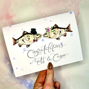 Biglietto di nozze personalizzato a tema pesce / Biglietto di nozze pescatore / Biglietto di pesca personalizzato / matrimonio pesce / Biglietto realizzato su ordinazione