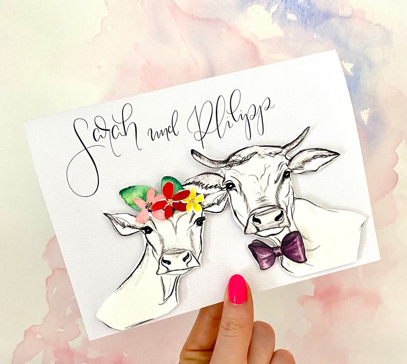 personalised german cow wedding card