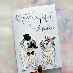 Gepersonaliseerde Terrier/Jack Russell-trouwkaart | Gepersonaliseerde kalligrafie | Aangepaste bestelling | Aangepast huwelijkscadeau | Trouwkaart voor honden