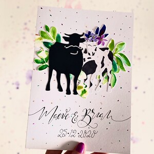 Farm Cow Wedding card | Farmer themed wedding / engagement card | Personalised animal card with date of wedding / Engagement