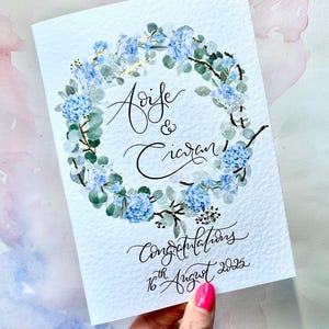 Tarjeta de compromiso con nombres de pareja, fecha de boda, aniversario / Agregar mensaje personal / Hecho a pedido / Tarjeta irlandesa personalizada